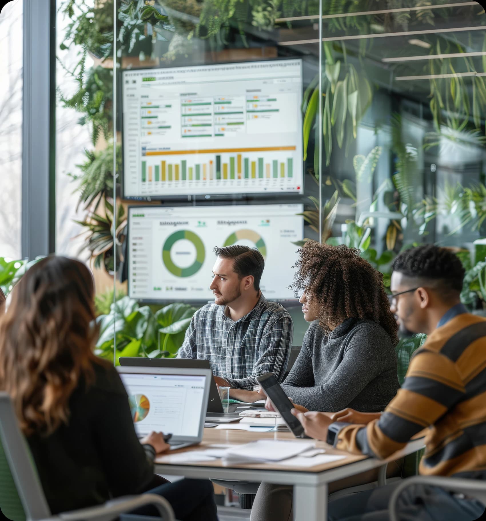 Marketing team analyzing data